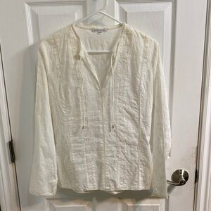 Smart Set Cream Starfish Embroidered Cotton Tunic V Neck Women’s Medium Summer